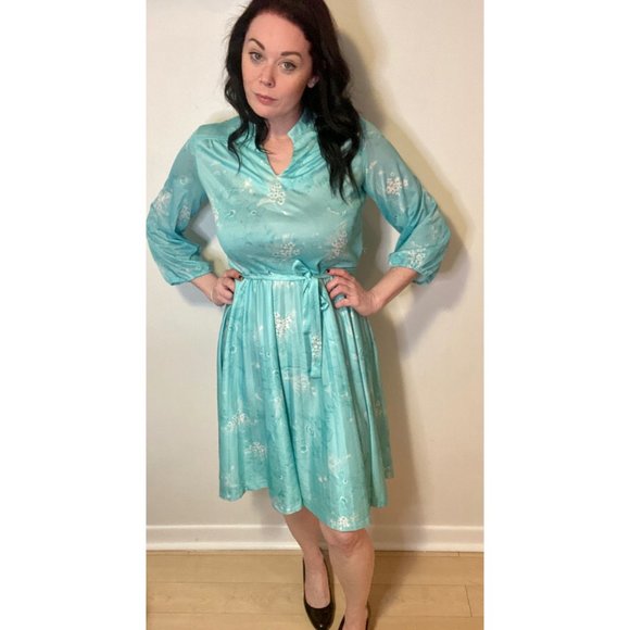 Vintage Carlo Reni Turquoise Floral Dress - Picture 3 of 4